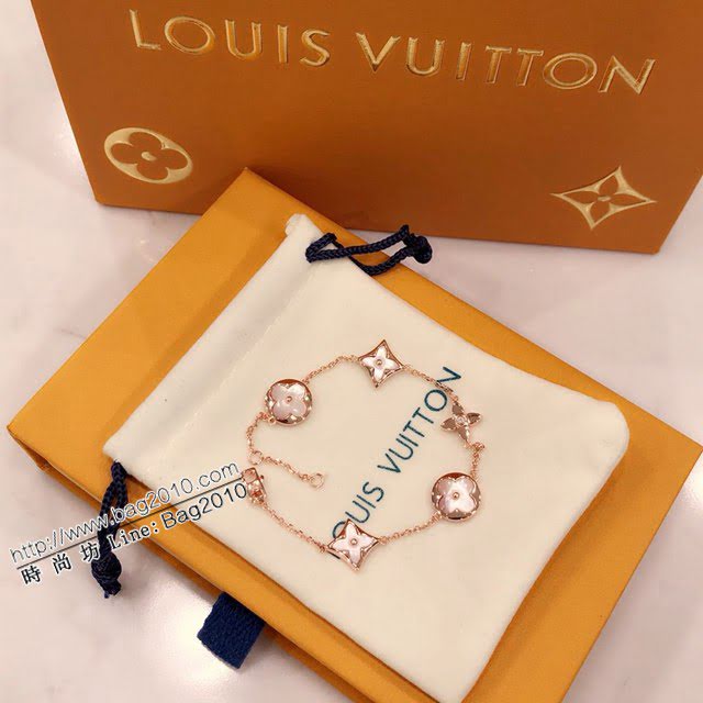 Louis Vuitton純銀飾品 路易威登限定天然白母貝五花手鏈 LV四葉草玫瑰金可調節手鏈  zglv2173
